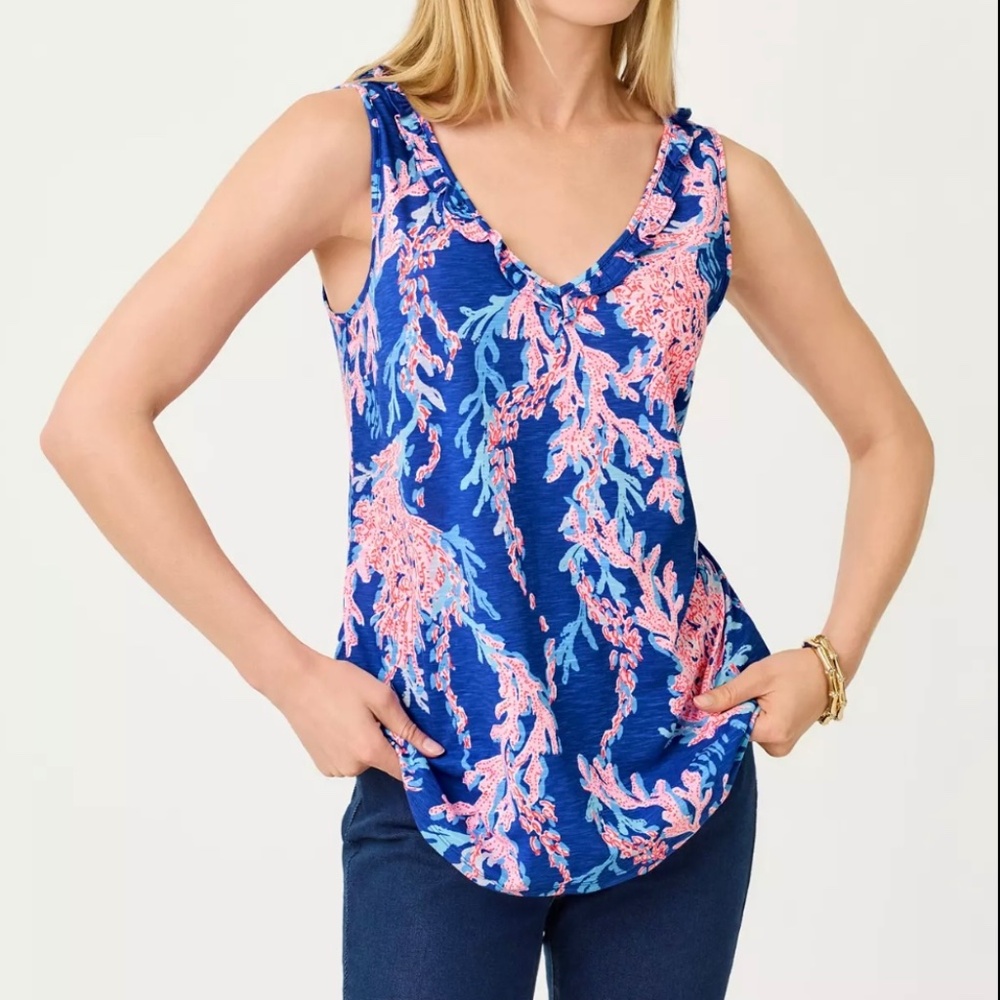 Lilly Pulitzer Gigi Ruffle Tank Top. XL in Borealis Blue Swim On Over